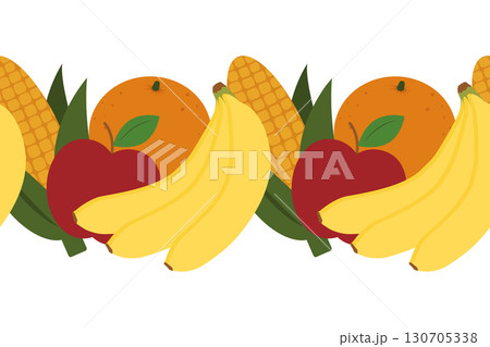 Ripe Banana Bunch Orange Apple and Corn Kwanzaa Holidays Festive Fruits Seamless decorative Stripe 130705338
