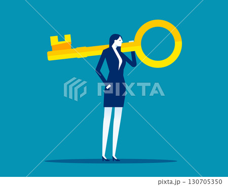 Businessman holding giant key on shoulder Businessman holding giant key on shoulder 130705350