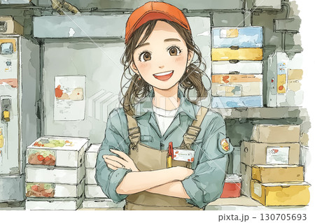 美優シリーズ：食品物流 冷蔵庫内で作業する美優 130705693