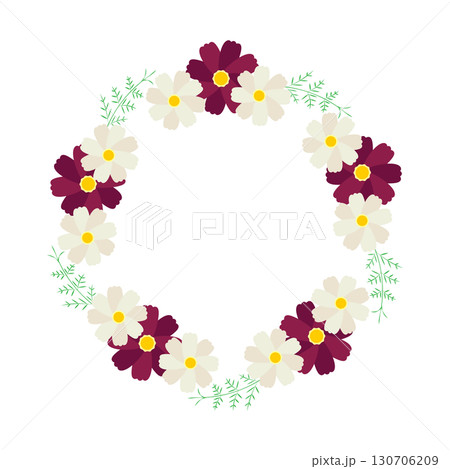 秋の花チョコレートコスモスのリース円フレーム枠のシンプルなイラスト ベクター png透明 白バック 秋の花チョコレートコスモスのリース円フレーム枠のシンプルなイラスト ベクター png透明 白バック 130706209