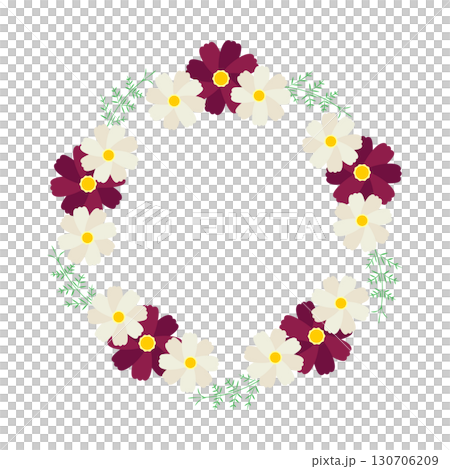 秋の花チョコレートコスモスのリース円フレーム枠のシンプルなイラスト ベクター png透明 白バック 秋の花チョコレートコスモスのリース円フレーム枠のシンプルなイラスト ベクター png透明 白バック 130706209