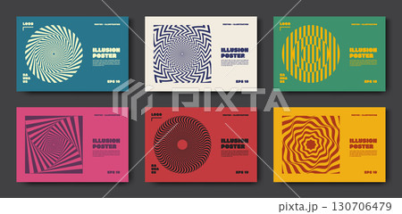 Abstract patterns. Graphic illusion poster design. Geometric psychedelic shape. Line psychedelic elements or modern art cover. Retro hypnotic swirl. Vector Bauhaus banner templates set Abstract patterns. Graphic illusion poster design. Geometric psychedelic shape. Line psychedelic elements or modern art cover. Retro hypnotic swirl. Vector Bauhaus banner templates set 130706479