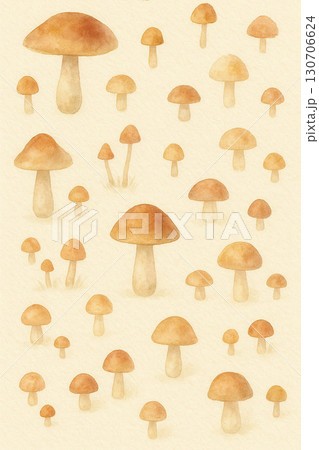きのこシリーズ：水彩タッチのきのこパターン（縦長構図） 130706624