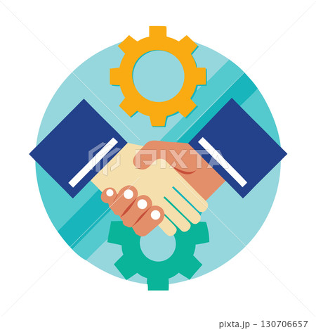 Partnership success handshake with gear image. Flat vector illustration. 130706657