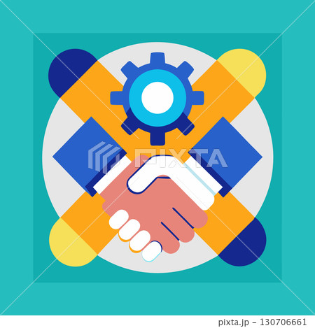 Handshake agreement in business cooperation image. Flat vector illustration. 130706661