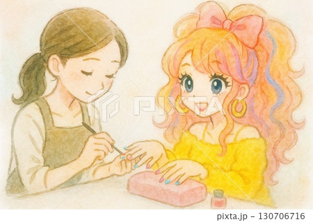 ネイリストにネイルしてもらう派手目な女性 ネイリストにネイルしてもらう派手目な女性 130706716