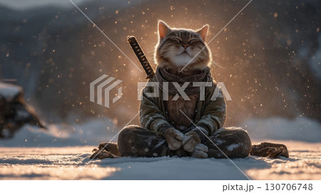 Zen Samurai Cat in Snowlight 130706748