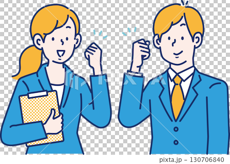 ガッツポーズをする男女のビジネスパーソンのイラスト素材 130706840
