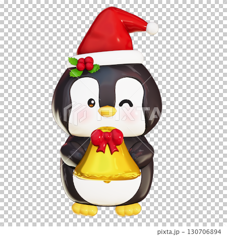 3D Cute Penguin Christmas Penguin with Santa Hat Holding Golden Bell on Transparent Background 3D Cute Penguin Christmas Penguin with Santa Hat Holding Golden Bell on Transparent Background 130706894