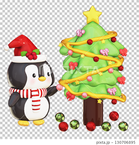 3D Cute Penguin Christmas Decorating Christmas Tree with Ornaments and Star on Transparent Background 3D Cute Penguin Christmas Decorating Christmas Tree with Ornaments and Star on Transparent Background 130706895
