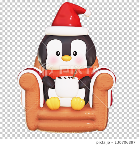 3D Cute Penguin Christmas Sitting on Armchair Drinking Hot Chocolate on Transparent Background 3D Cute Penguin Christmas Sitting on Armchair Drinking Hot Chocolate on Transparent Background 130706897