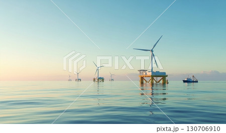 再生可能エネルギーを象徴する洋上風力発電の風景 再生可能エネルギーを象徴する洋上風力発電の風景 130706910