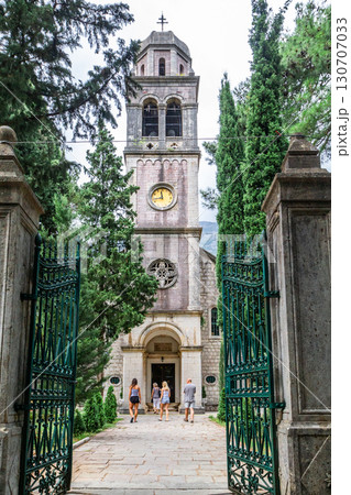 Old stone church with red tiled roof at near mountains, near Risana, Boca-kotor bay, Montenegro. 130707033