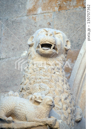 The sculpture, decoration on the St Mark s Church in the historic city Korcula at the island Korcula in Croatia 130707362