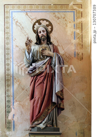 Sacred Heart of Jesus, statue on the altar in Saint Catherine of Alexandria church in Ribnicki Kunic, Croatia Sacred Heart of Jesus, statue on the altar in Saint Catherine of Alexandria church in Ribnicki Kunic, Croatia 130707389