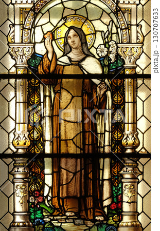 Saint Teresa, stained glass window in the church of Saint Martin in Zagreb, Croatia 130707633