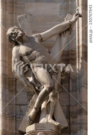 Saint Andrew the Apostle, statue on the Milan Cathedral, Duomo di Santa Maria Nascente, Milan, Lombardy, Italy 130707643