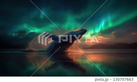 Whale Breach Under Northern Lights Whale Breach Under Northern Lights 130707663