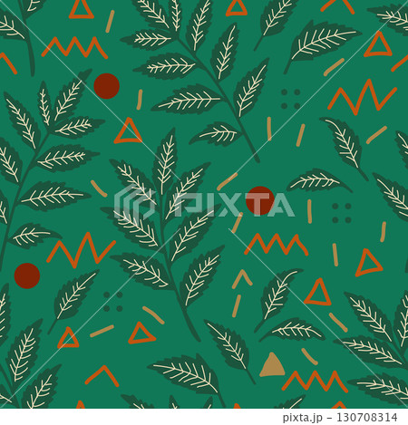 Seamless pattern with green leaves vector design. Perfect for fabric print, textile design. Vector illustration. 130708314