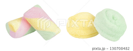 Colorful mini marshmallows isolated on white background with full depth of field 130708482