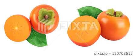 Persimmon fruit isolated on white background with full depth of field. Top view. Flat lay 130708613