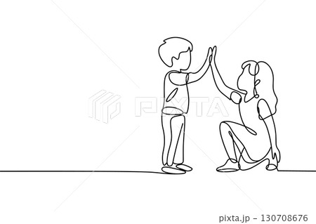 Two children high five continuous line drawing friends Two children high five continuous line drawing friends 130708676