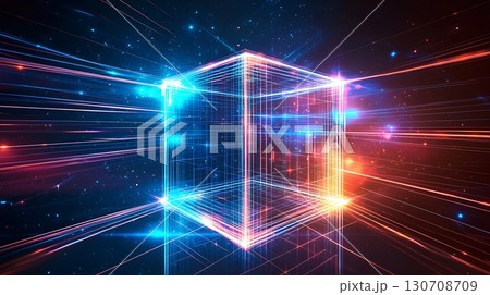 A cube is lit up with blue and red lights 130708709