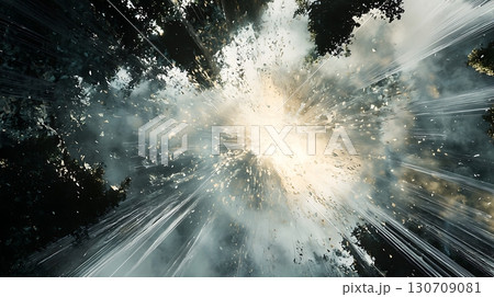 A bright white explosion in the sky with a lot of smoke and debris 130709081