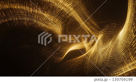 A gold and black abstract painting with a swirl pattern A gold and black abstract painting with a swirl pattern 130709199