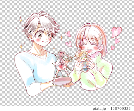 推しのグッズをもつ笑顔の男女 推しのグッズをもつ笑顔の男女 130709323