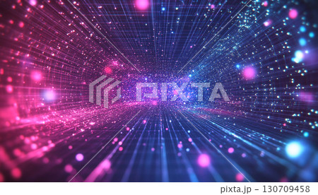 A vibrant, futuristic tunnel with glowing pink and blue lights creates a sense of depth and motion, resembling a sci-fi wormhole or digital data stream. A vibrant, futuristic tunnel with glowing pink and blue lights creates a sense of depth and motion, resembling a sci-fi wormhole or digital data stream. 130709458