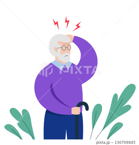 Aged man suffering from headache, holding head with hands. Aged man suffering from headache, holding head with hands. 130709885