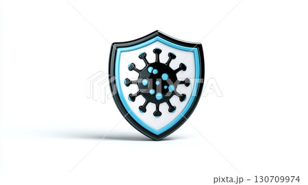 A stylized shield with a virus icon symbolizes protection from illness and disease. The design emphasizes safety and defense against viral threats. 130709974