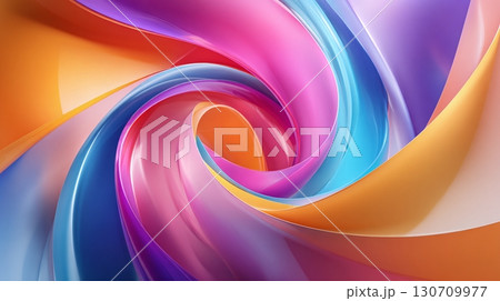 A mesmerizing swirl of vibrant, glossy colors intertwines to create an abstract and dynamic composition. The colors blend seamlessly, evoking a sense of movement. 130709977