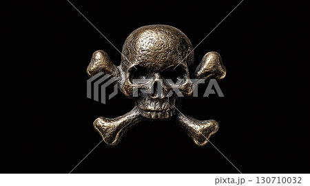 Skull and crossbones: a symbol of danger and mortality. Evokes themes of pirates, poison, and warning. A powerful and iconic image on black backdrop. 130710032