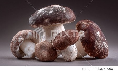 Group of Mushrooms. Culinary mushrooms with brown caps and white stems. Delicious fresh produce for gourmet dishes and fungi foragers. 130710081