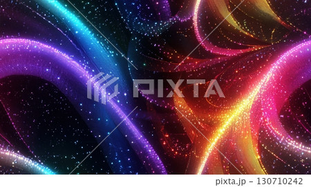 Colorful abstract light trails with sparkles on a dark background 130710242