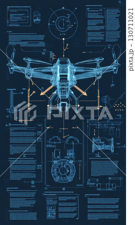 Detailed drone blueprint design with technical schematics and annotations 130711021