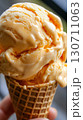 Creamy orange ice cream on waffle cone close-up 130711063
