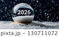 2026 snow globe with falling snowflakes on a dark background 130711072