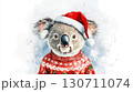 Koala in festive santa hat and christmas sweater with watercolor style 130711074