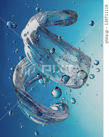 Vibrant Abstract Swirl of Water with Floating Bubbles in Blue Background 130711118