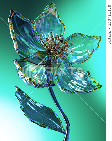 Exquisite Glass Flower with Intricate Details on a Bright Aquatic Background 130711119