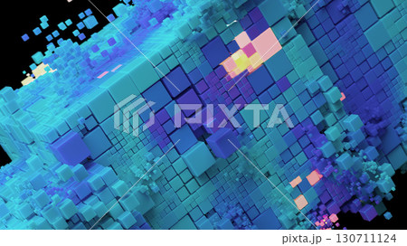 Abstract Blue and Cyan Pixel Art with Vibrant Glowing Details 130711124