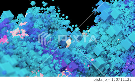 Abstract Blue and Cyan Pixel Art with Vibrant Glowing Details 130711125