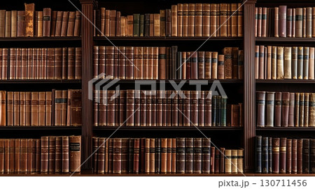 Marvel at the beauty of this visual, where a historical library shelf showcases a collection of books that hold the power to transport you to different realms and eras. Marvel at the beauty of this visual, where a historical library shelf showcases a collection of books that hold the power to transport you to different realms and eras. 130711456