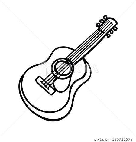 Acoustic Guitar Icon Hand Drawn Black White Thick Lines 130711575