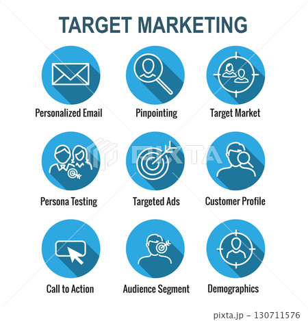 Icon Set for Marketing Strategy - SEO, mobile optimization, brainstorming, social media, data analytics, etc 130711576