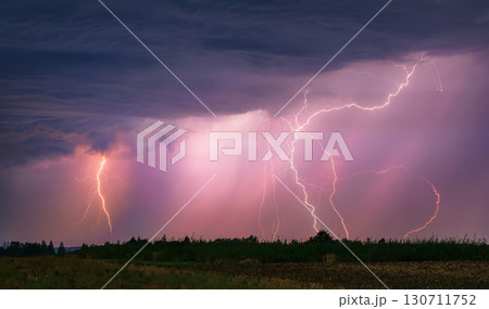 Lightning storm in the sky, lightning bolts in the storm clouds 130711752