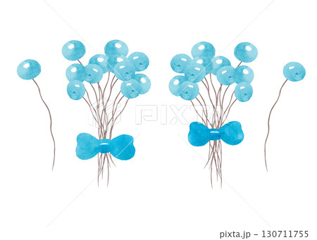 Fantasy bouquets with blue ribbon. Isolated watercolor illustrations for your design Fantasy bouquets with blue ribbon. Isolated watercolor illustrations for your design 130711755